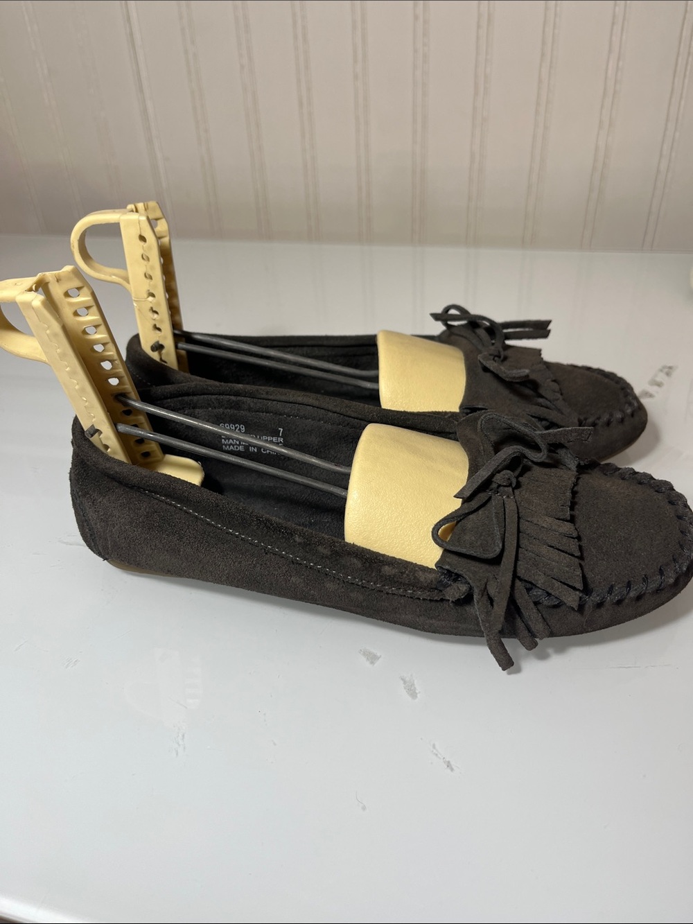 Dark Brown Suede Fringe Moccasin Loafers womens size 7 - Picture 8 of 11